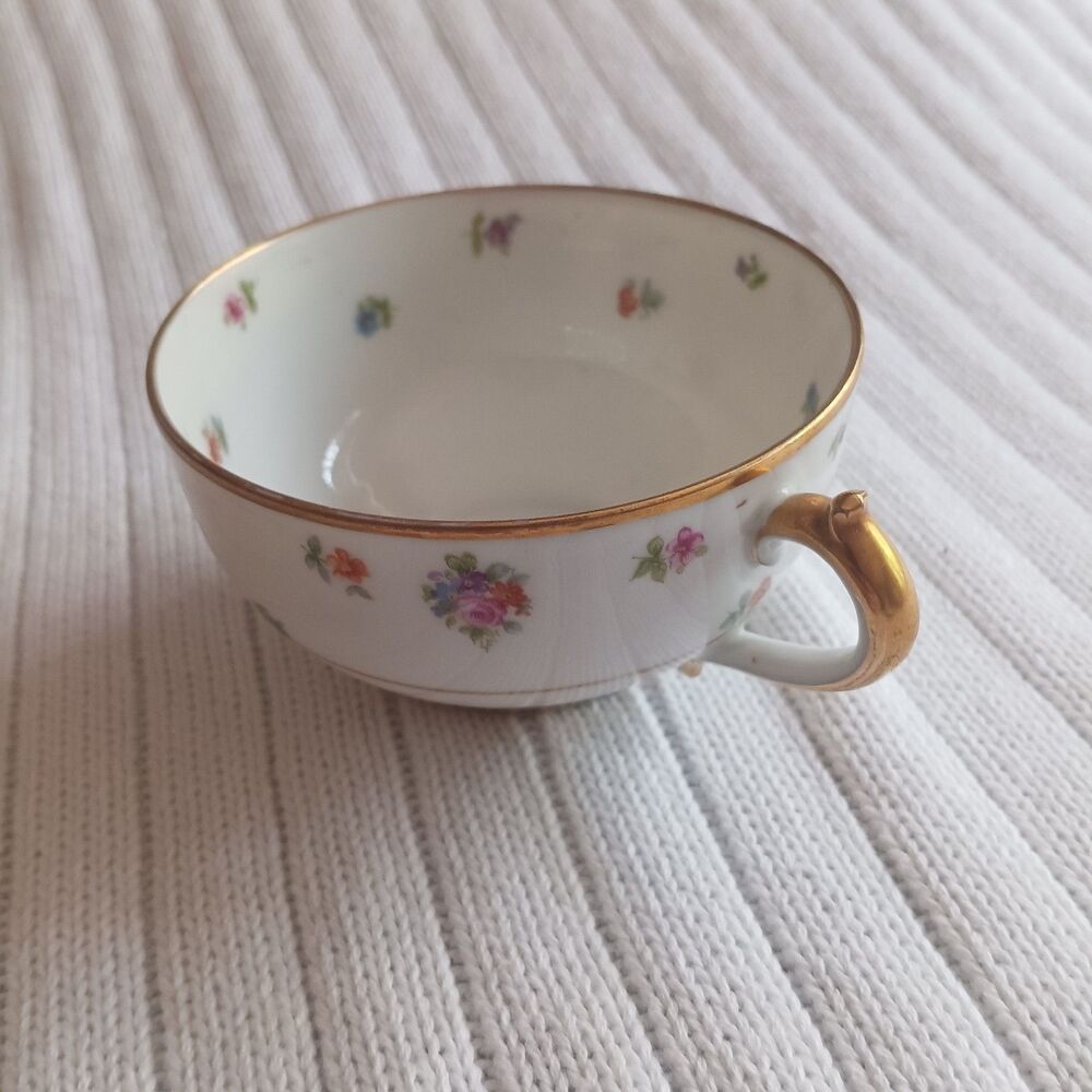 Vtg 1940 Limoges Tea Cup Hand Painted Posies Raphael Weill Ditsy Floral French
